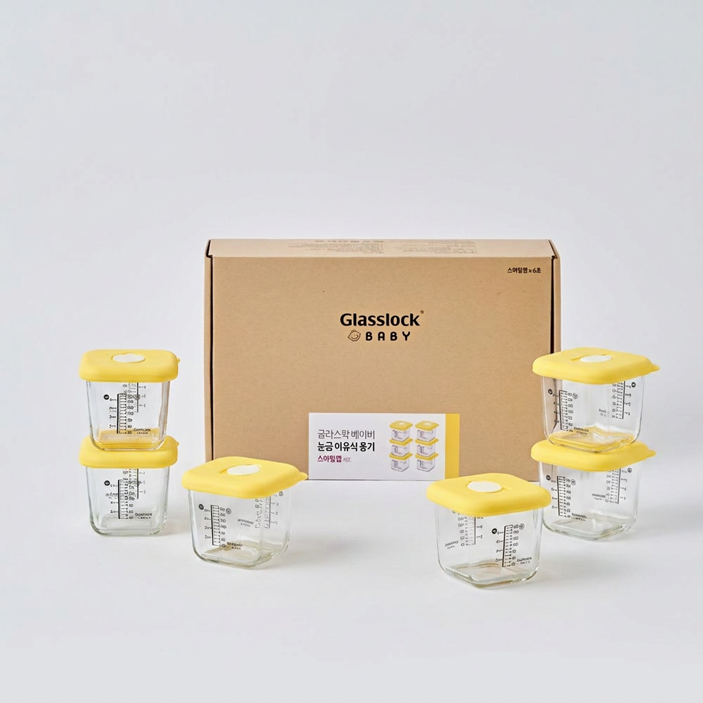 글라스락 이유식용기, 270ml, 노랑, 6조, 1세트