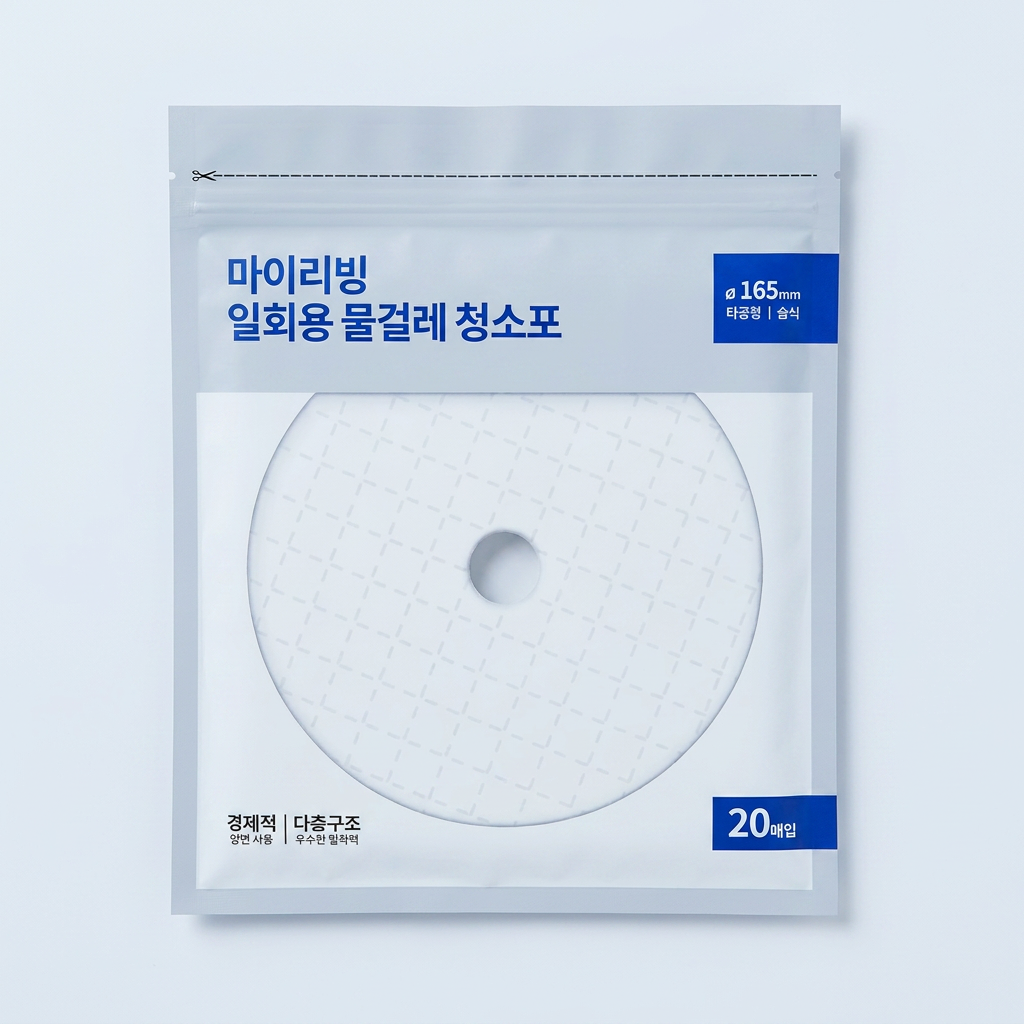 마이리빙 물걸레 타공형 원형 청소포, 3중구조, 16.5cm, 20매입, 10팩, 1개