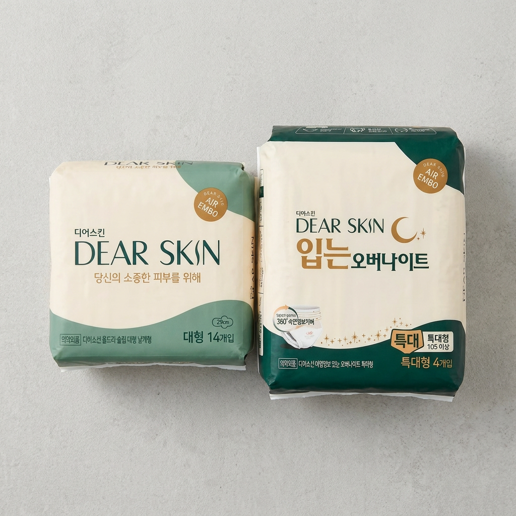 깨끗한나라 디어스킨 에어엠보 대형 14개입 + 입는오버나이트 뉴 특대형 4개입, 3세트