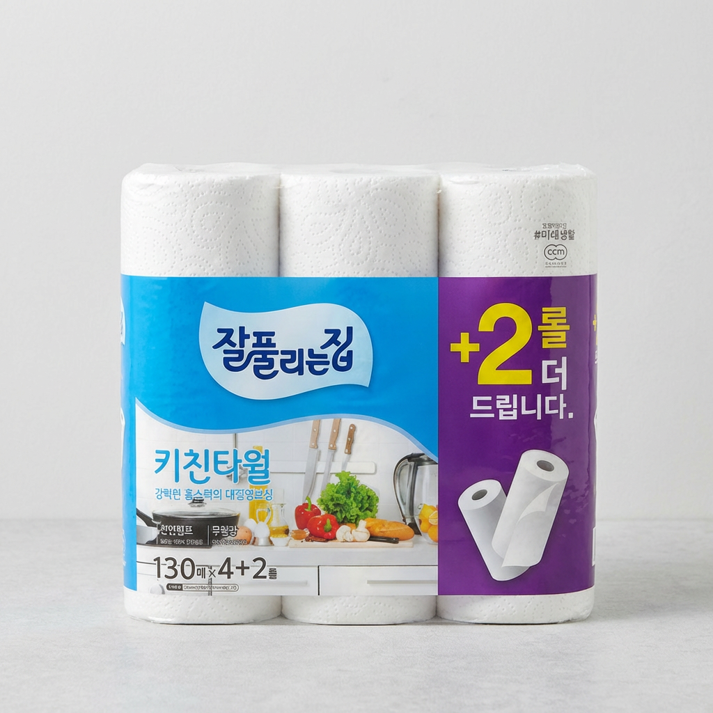 잘풀리는집 천연펄프 키친타올, 130매, 6롤, 2팩