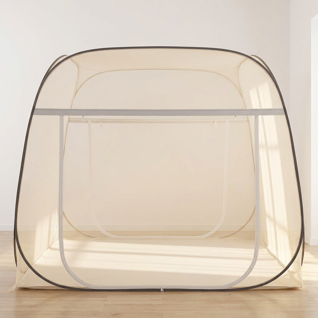 ETN 사각원터치 텐트형 모기장, 화이트그레이, 200x220x155cm, 1개