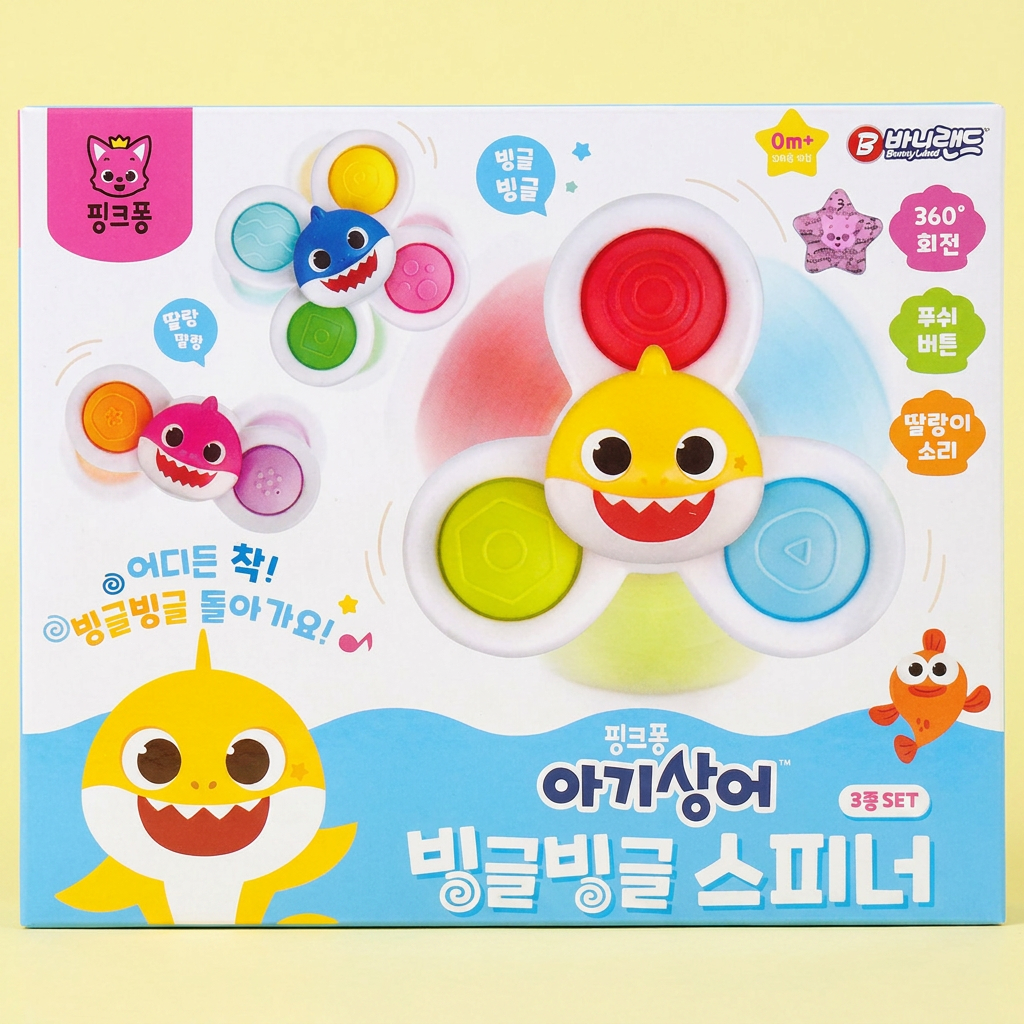 바니랜드 핑크퐁 아기상어 빙글빙글 스피너, 3종세트, 1개