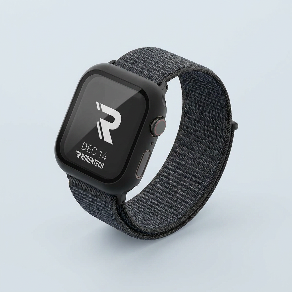 로랜텍 애플워치 케이스 하이브리드 강화유리 풀커버, 46mm, 블랙, 1개