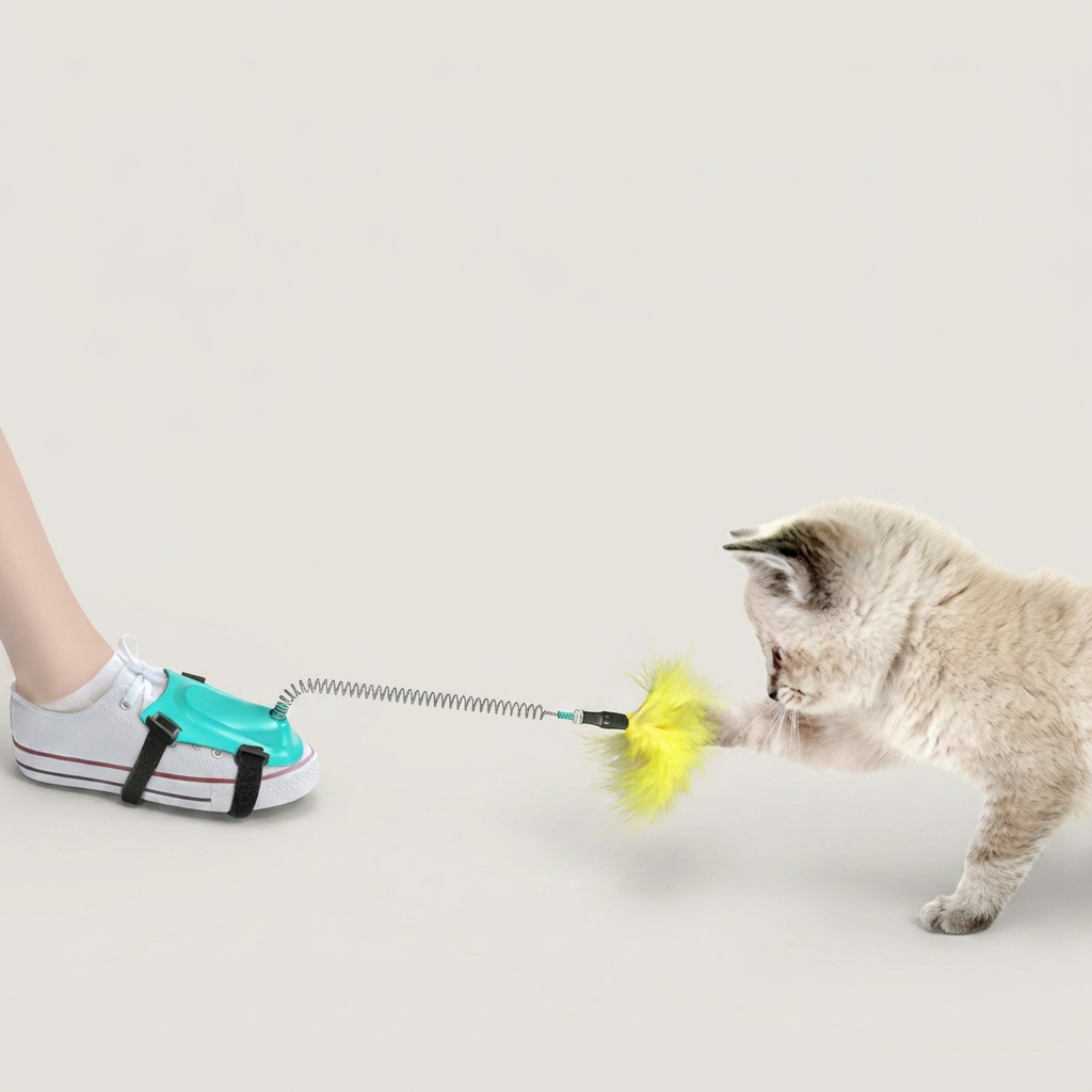 뽀뇨링 고양이 벨크로 깃털 장난감, 블루, 1개