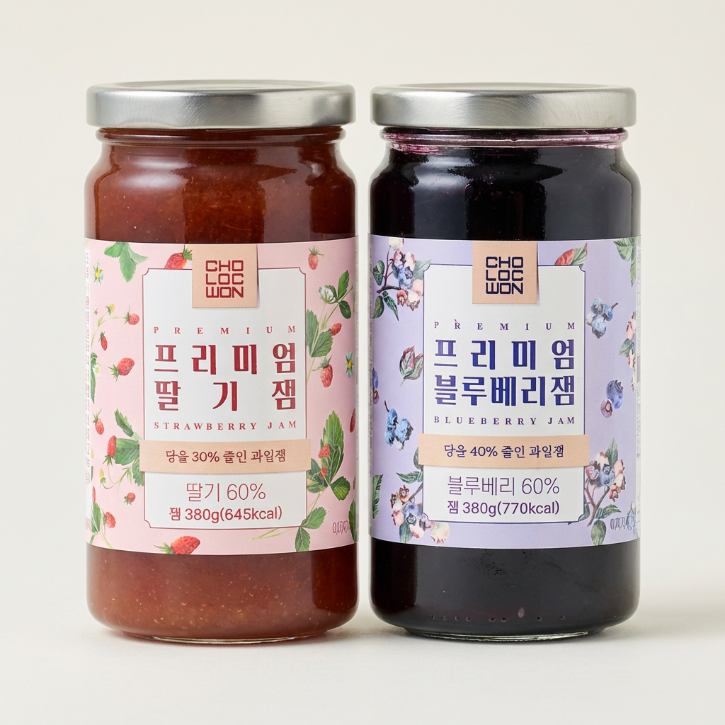초록원 프리미엄, 딸기잼, 380g, 1개 + 블루베리잼, 380g, 1개