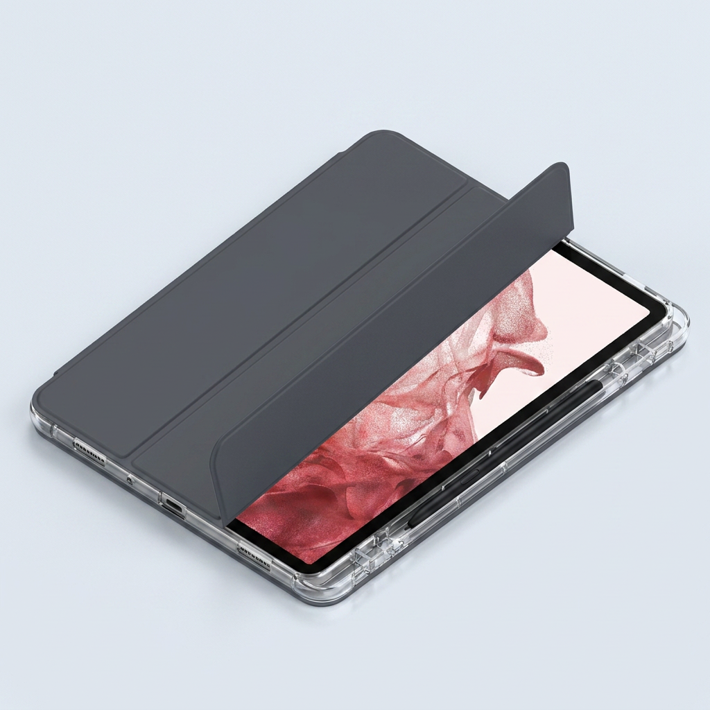 뷰씨 S펜 수납 투명 백커버 스마트커버 케이스, 갤럭시탭 S7+/S8+/S7FE, 클리어범퍼, 차콜그레이, 1개