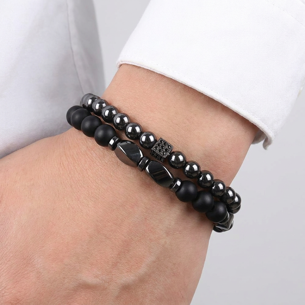 흑요석 남자 염주 행운 팔찌, 블랙, free size, 1개