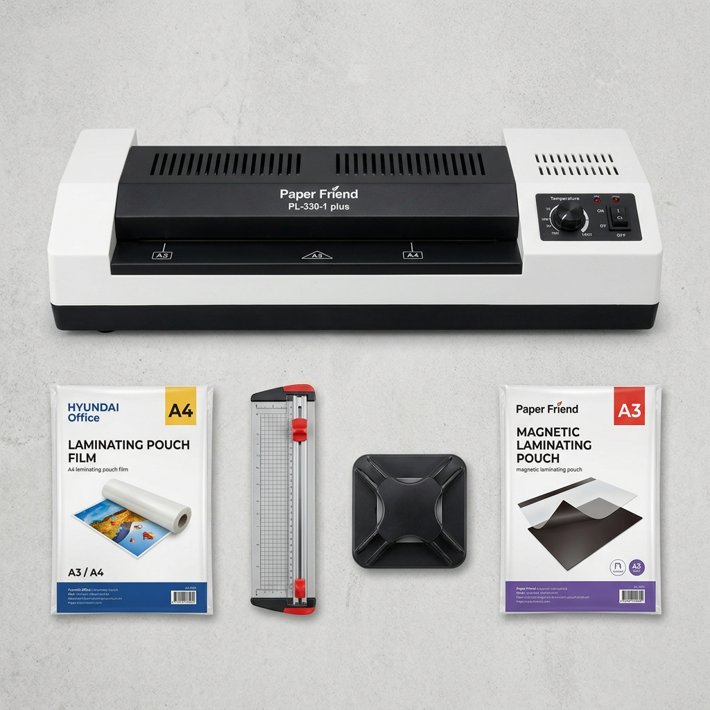 현대오피스 코팅기, PL-330-1 Plus, A3, 4롤러, 핫롤러, 온도조절, 코팅지+트리머재단기+코너라운더+자석코팅지, 1개