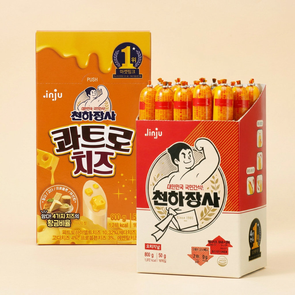 진주햄 천하장사 오리지날, 50g, 16개 + 천하장사 콰트로치즈, 50g, 16개