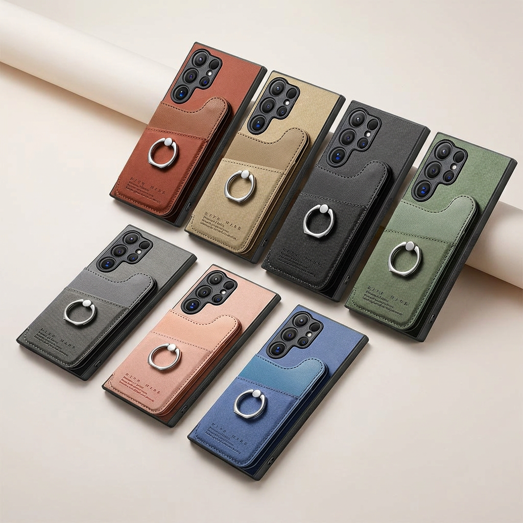 UNIBLE 컬러 가죽 카드 지갑 링 고리 거치대 핸드폰 케이스, SP7359, 갤럭시 S25, 그레이, 1개