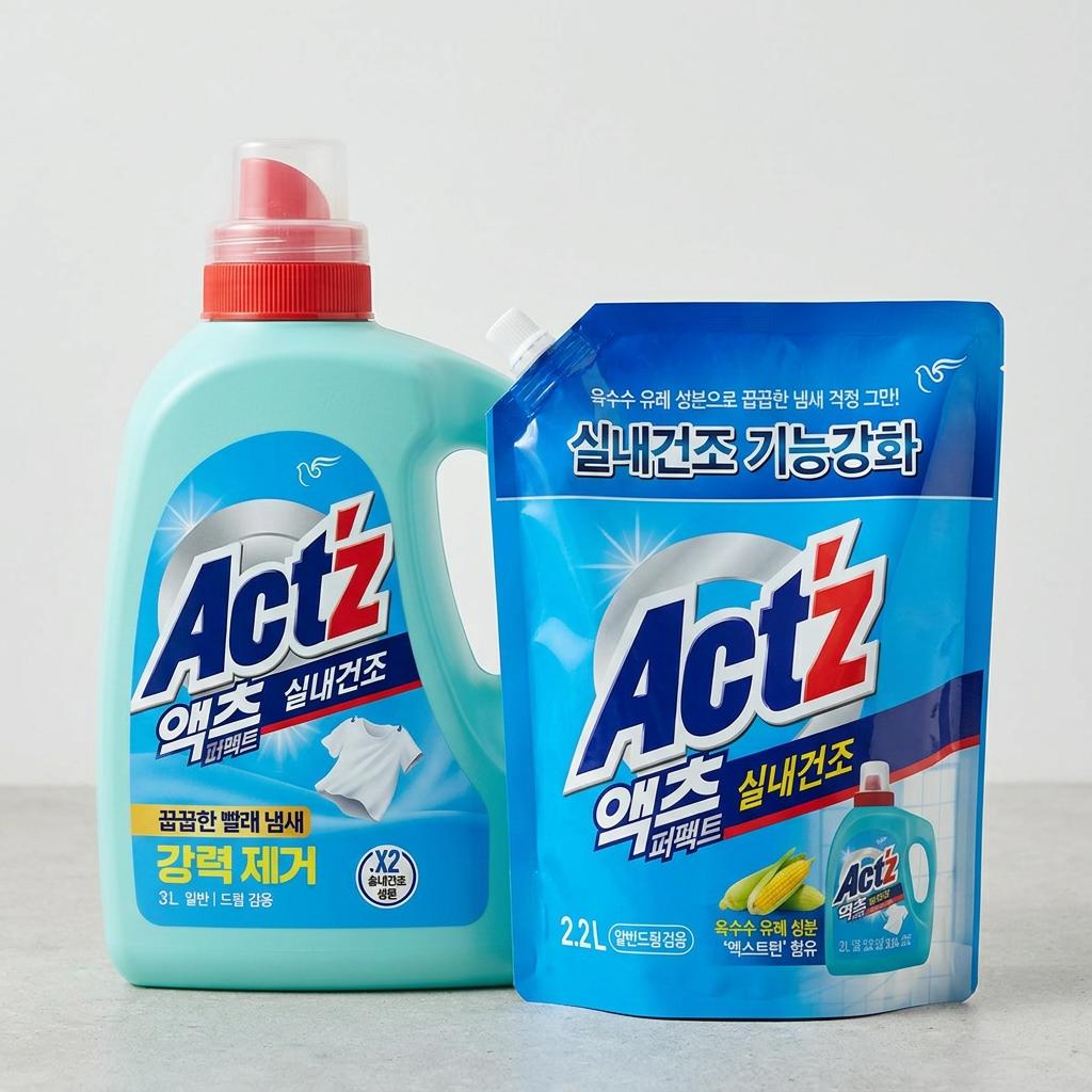 액츠 퍼펙트 실내건조 세탁세제, 3L, 1개 + 리필, 2.2L, 2개