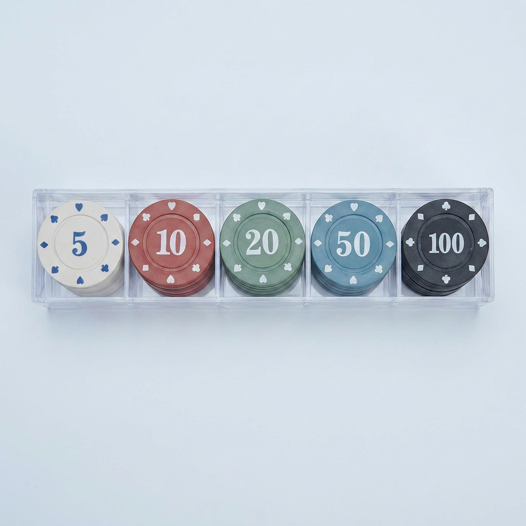 숫자 카지노칩, 5색, 100p, 아크릴케이스 포함, 1세트