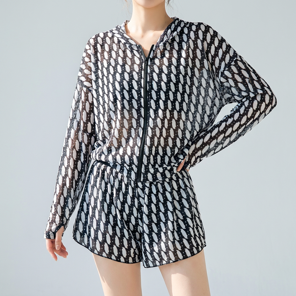 여린 루즈핏 여성 래쉬가드 세트 집업 수영복, 여성용, 03플라워, 2XL, 1개