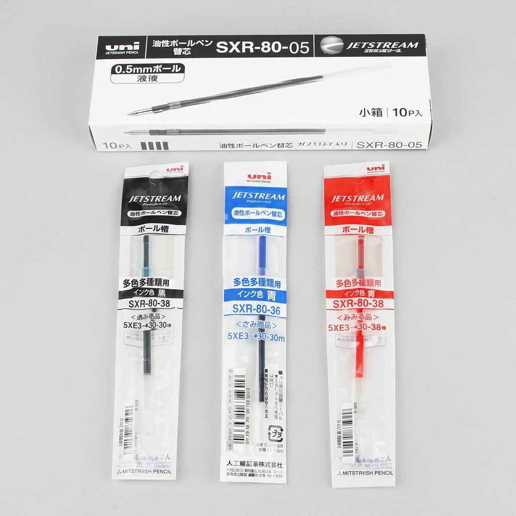 미쓰비시 연필 제트스트림 3색 볼펜 리필심 SXR-80-38, 블랙, 0.38mm, 10개 상품 이미지