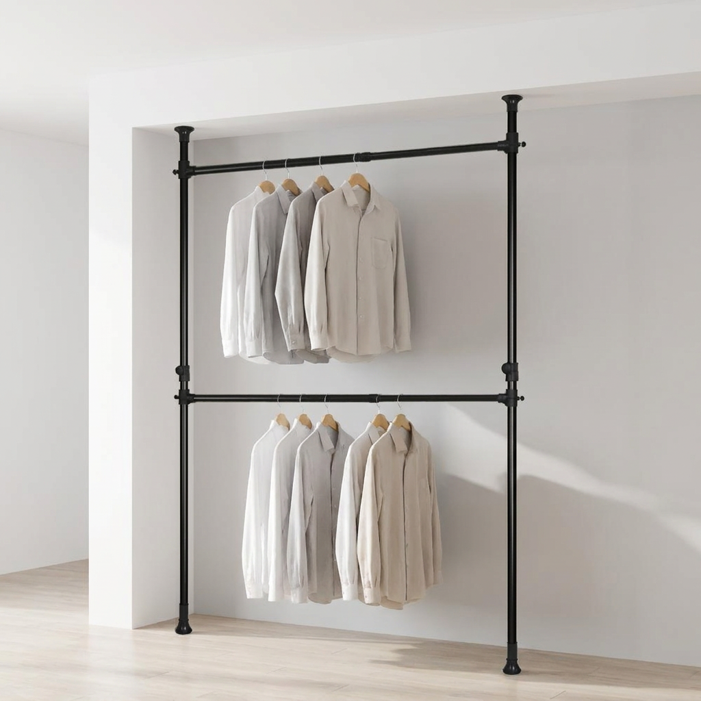 리우리빙 조절 행거 38mm, 2단, 블랙, 100~170x130~275cm, 1개