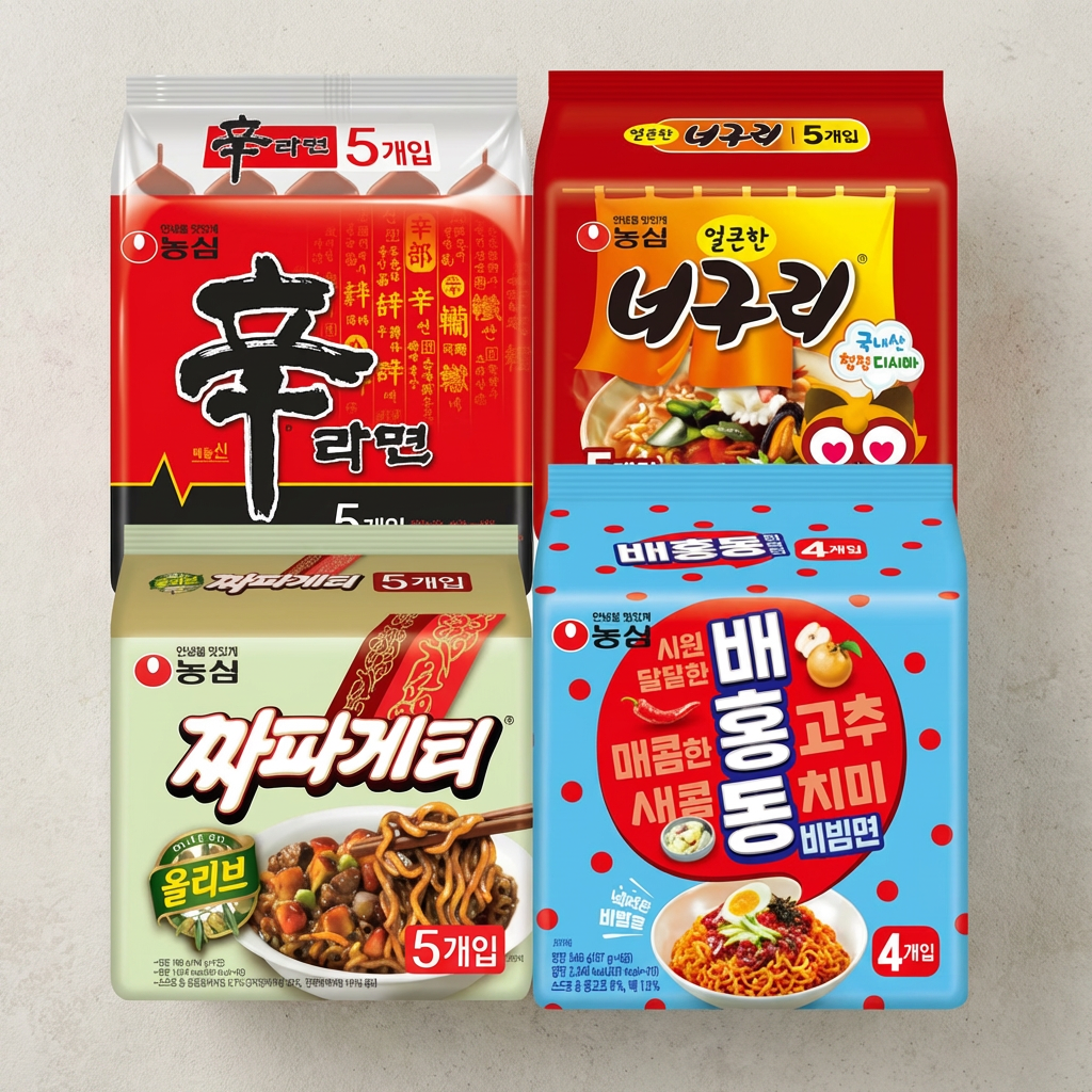 농심 신라면 + 너구리 + 짜파게티 + 배홍동, 1세트