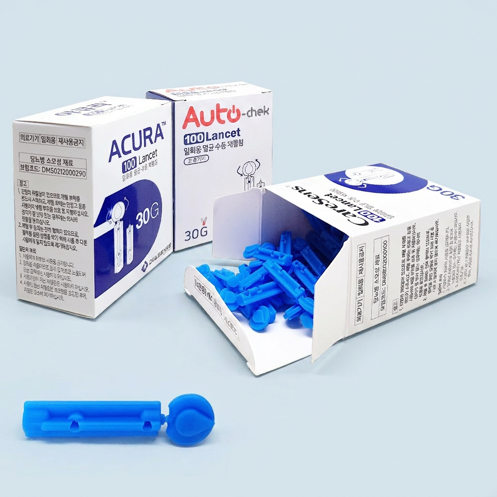 혈당채혈침, 일회용 멸균 수동채혈침, 30G, 100개입, 1통