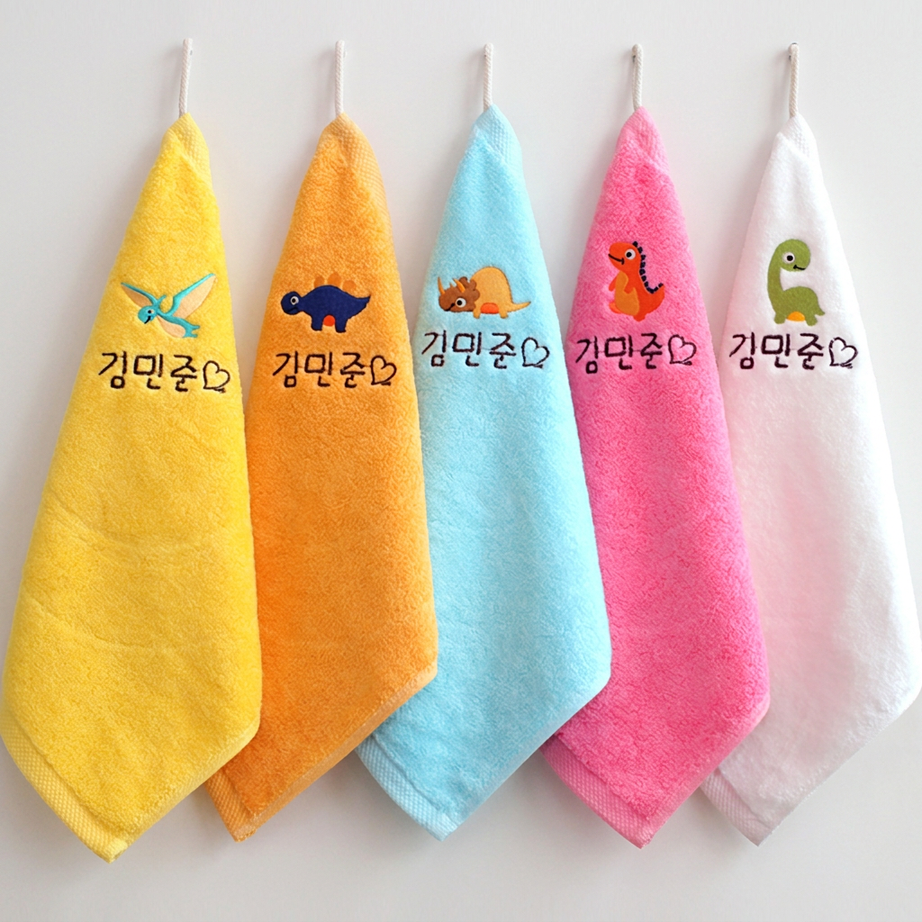 공룡프렌즈 이름자수 고리수건, 40수 코마사, 5장, 1세트