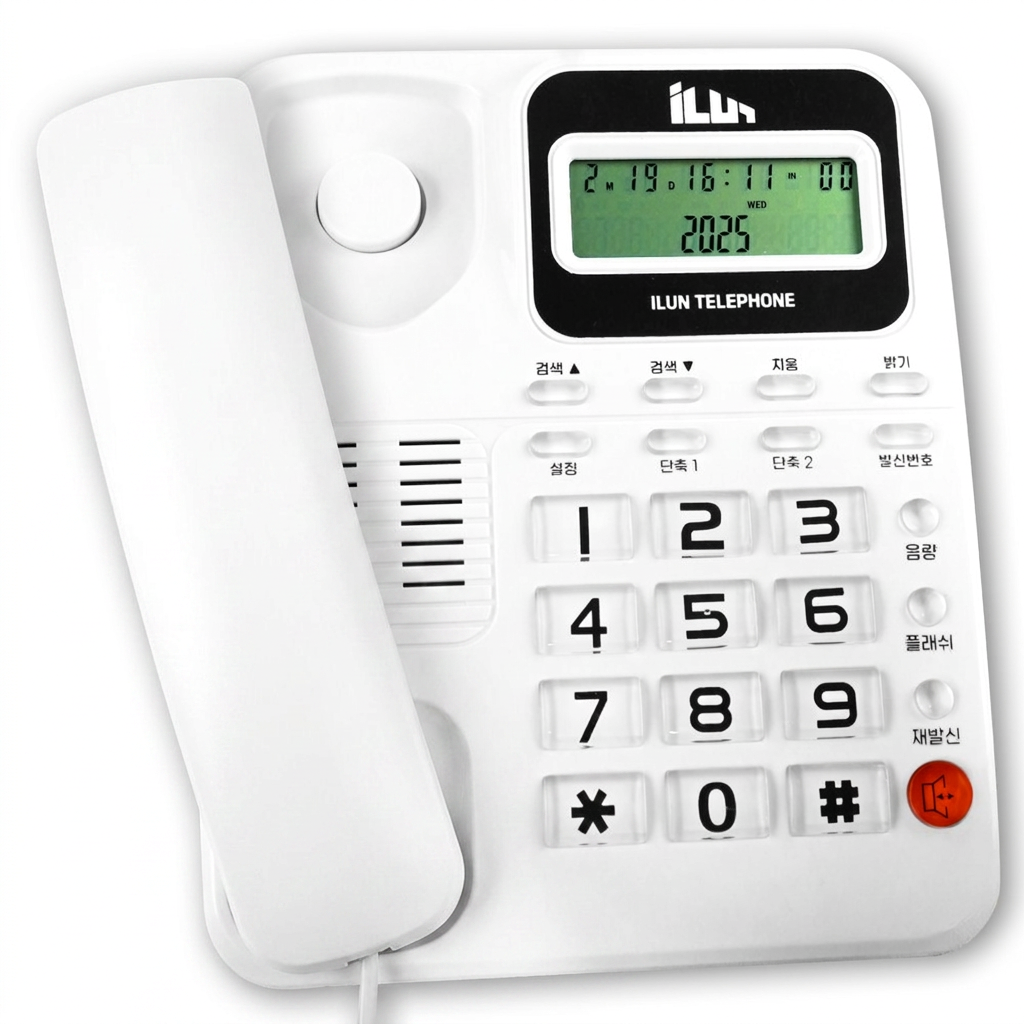 일룬 발신자 표시 LCD 유선 전화기 IL-101, 화이트