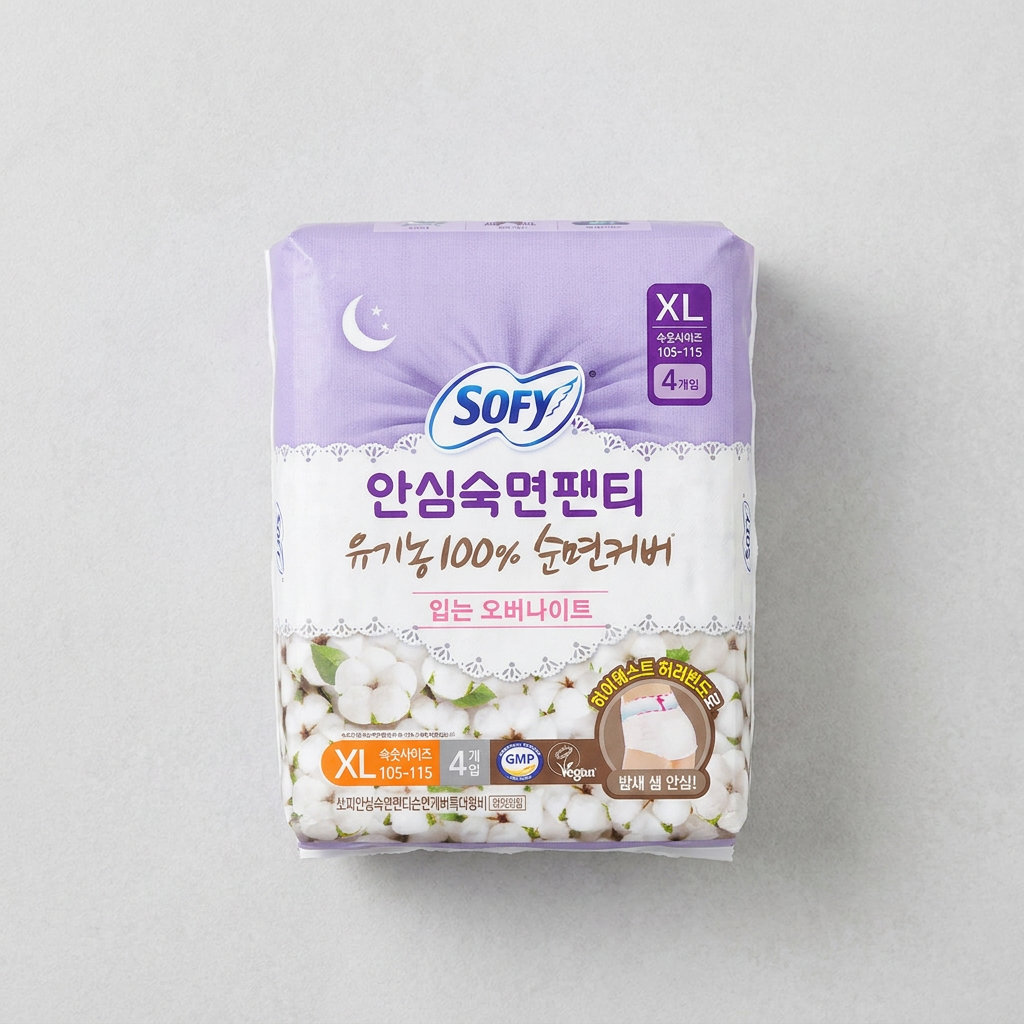 쏘피 안심숙면팬티 유기농 팬티형 생리대, 특대형, 4개입, 3개