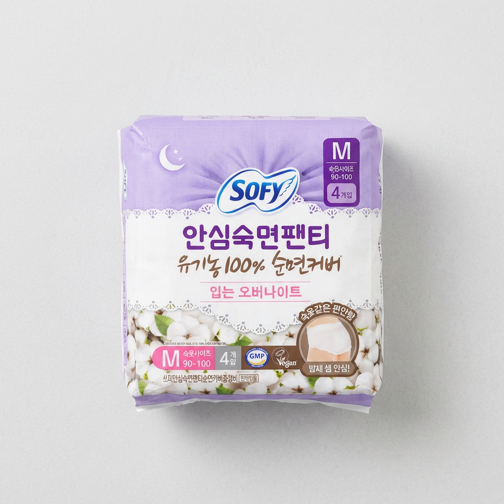 쏘피 안심숙면팬티 유기농 순면커버 입는 오버나이트, 중형, 4개입, 3개