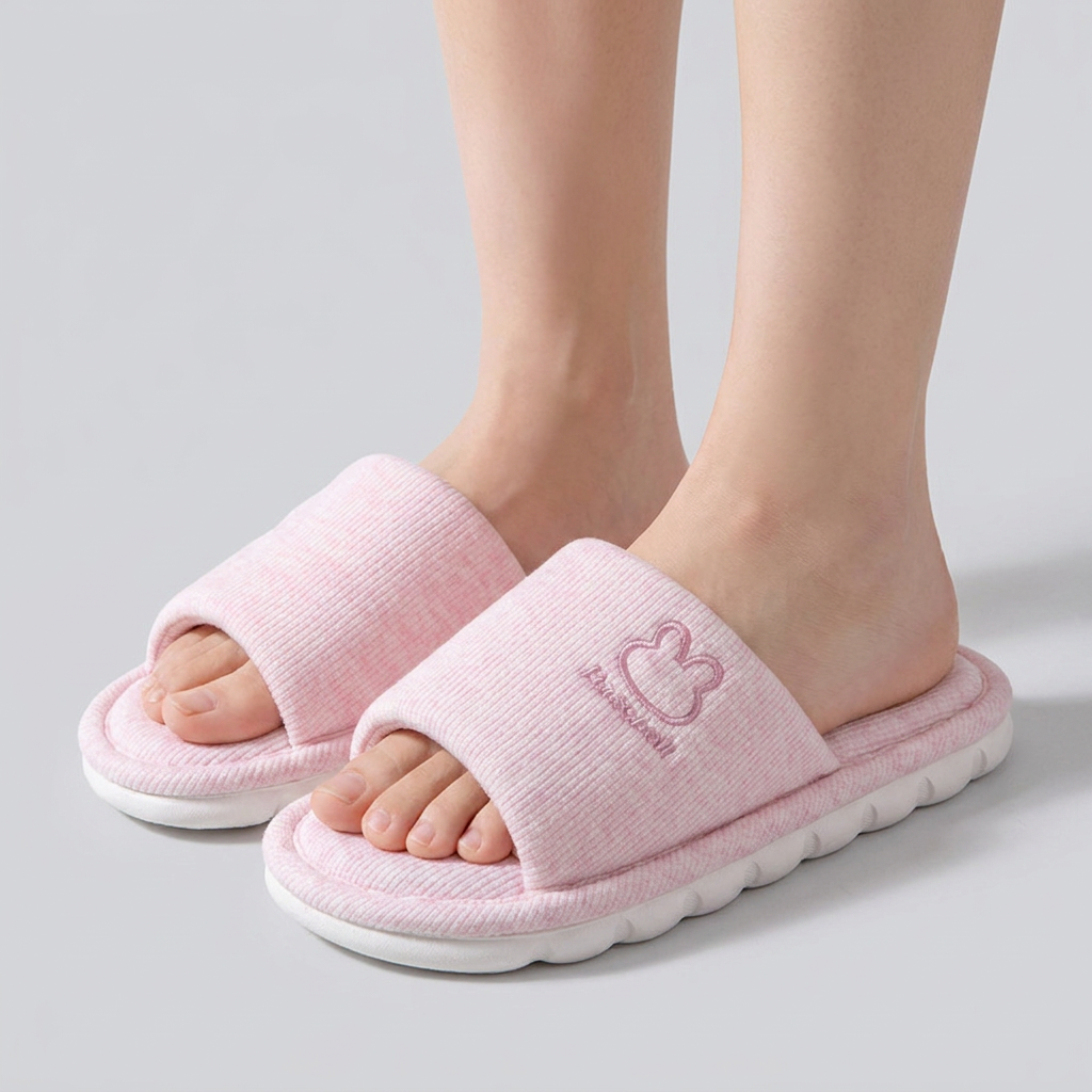 MIR WAY 푹신한 층간소음방지 면 실내화 거실화 거실 슬리퍼, 핑크, 260, 1개