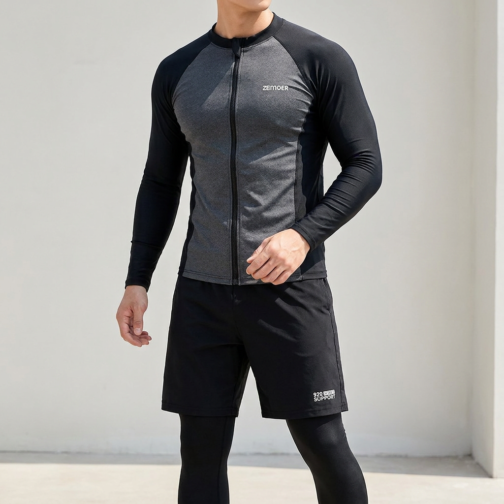 남성 빅사이즈 집업 래쉬가드 세트 BP2015, 남성용, 2XL, 블랙그레이, 3PCS 세트, 1개