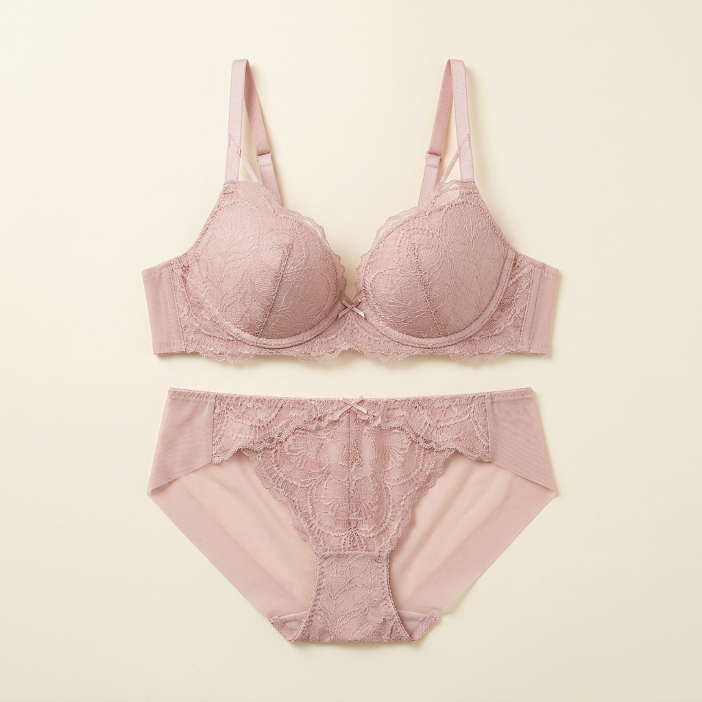 엘르 이너웨어 스트링 레이스 노와이어 브라 팬티 세트, 블랙, 80A, 95