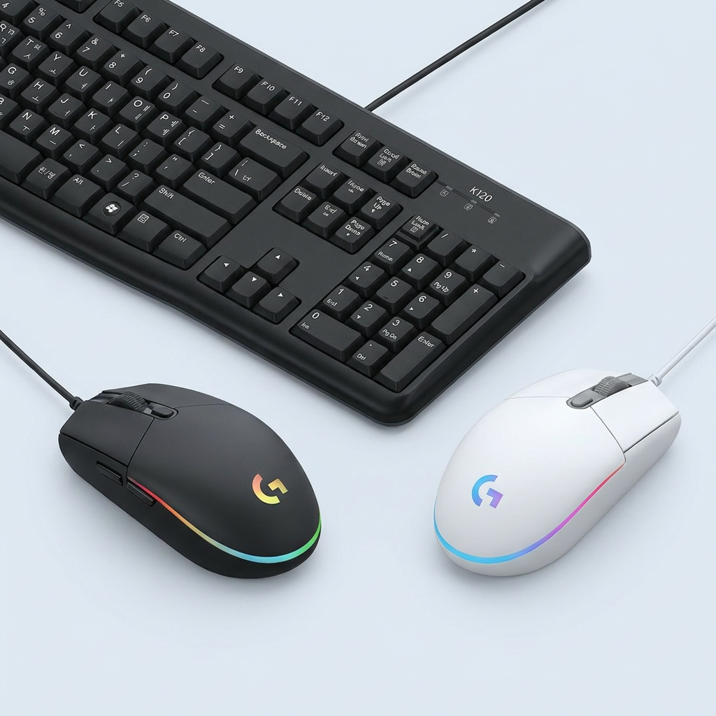 로지텍 K120+G102 유선 키보드 마우스 세트, 블랙, 일반형, 1개