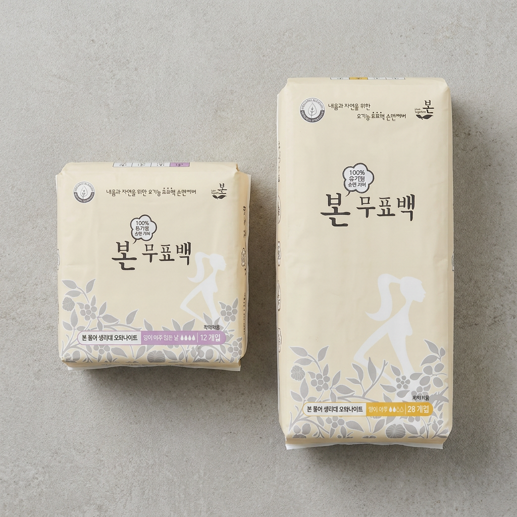 유기농본 무표백 생리대, 오버나이트, 12P, 10팩