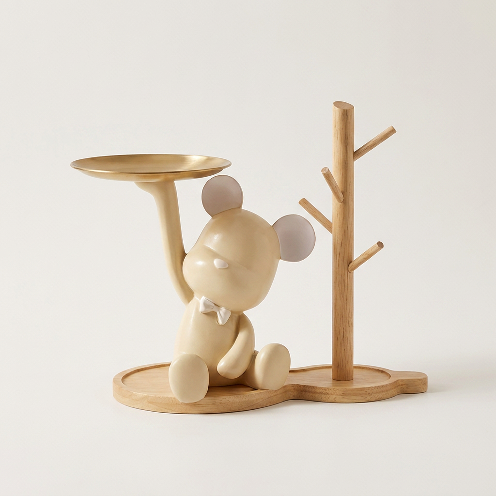 곰돌이 소품 트레이, 옐로우, 나무 트레이 포함, 29.5cm x 19cm