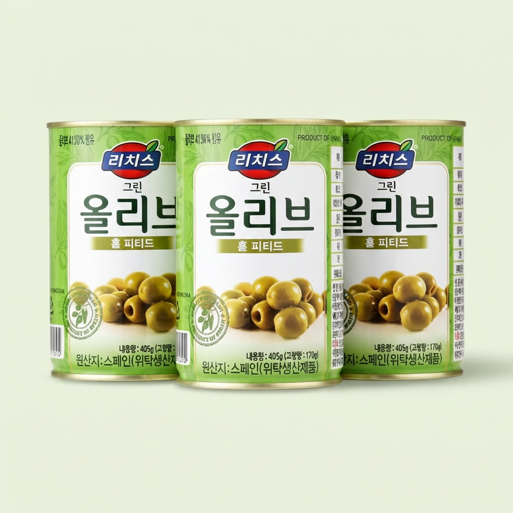 리치스 그린 올리브 홀 피티드, 405g, 3개
