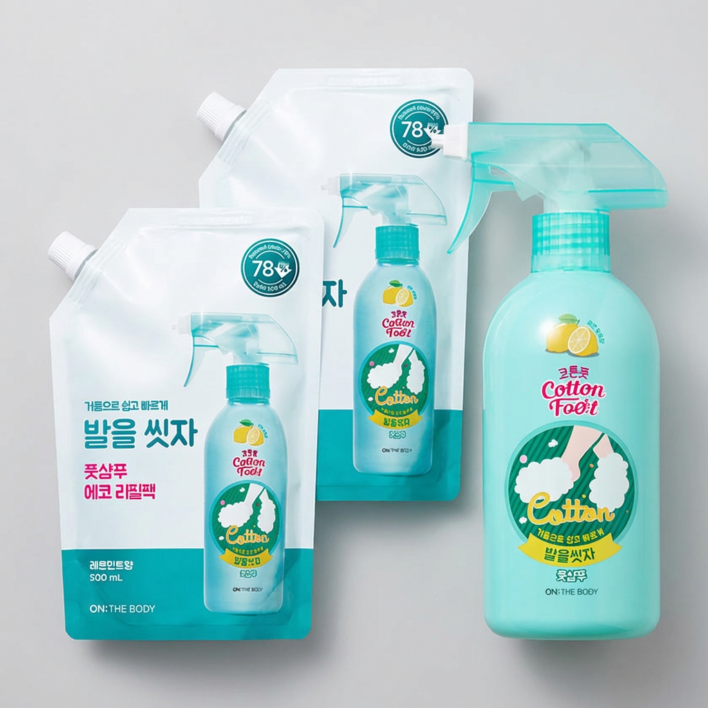 온더바디 코튼풋 발을씻자 풋샴푸, 자몽민트향, 510ml, 1개 + 리필, 500ml, 2개
