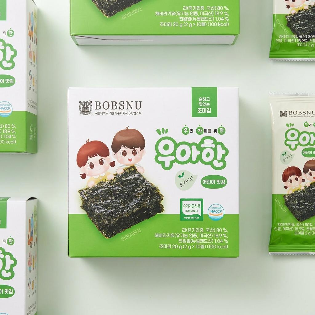 BOBSNU 우아한 유기농 어린이 저염 조미김, 2g, 40봉