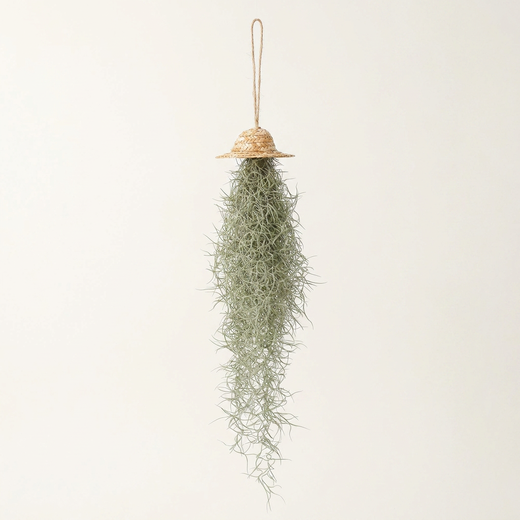 펫플랜트 행잉식물 수염틸란드시아+밀짚모자, 50~55cm, 1개