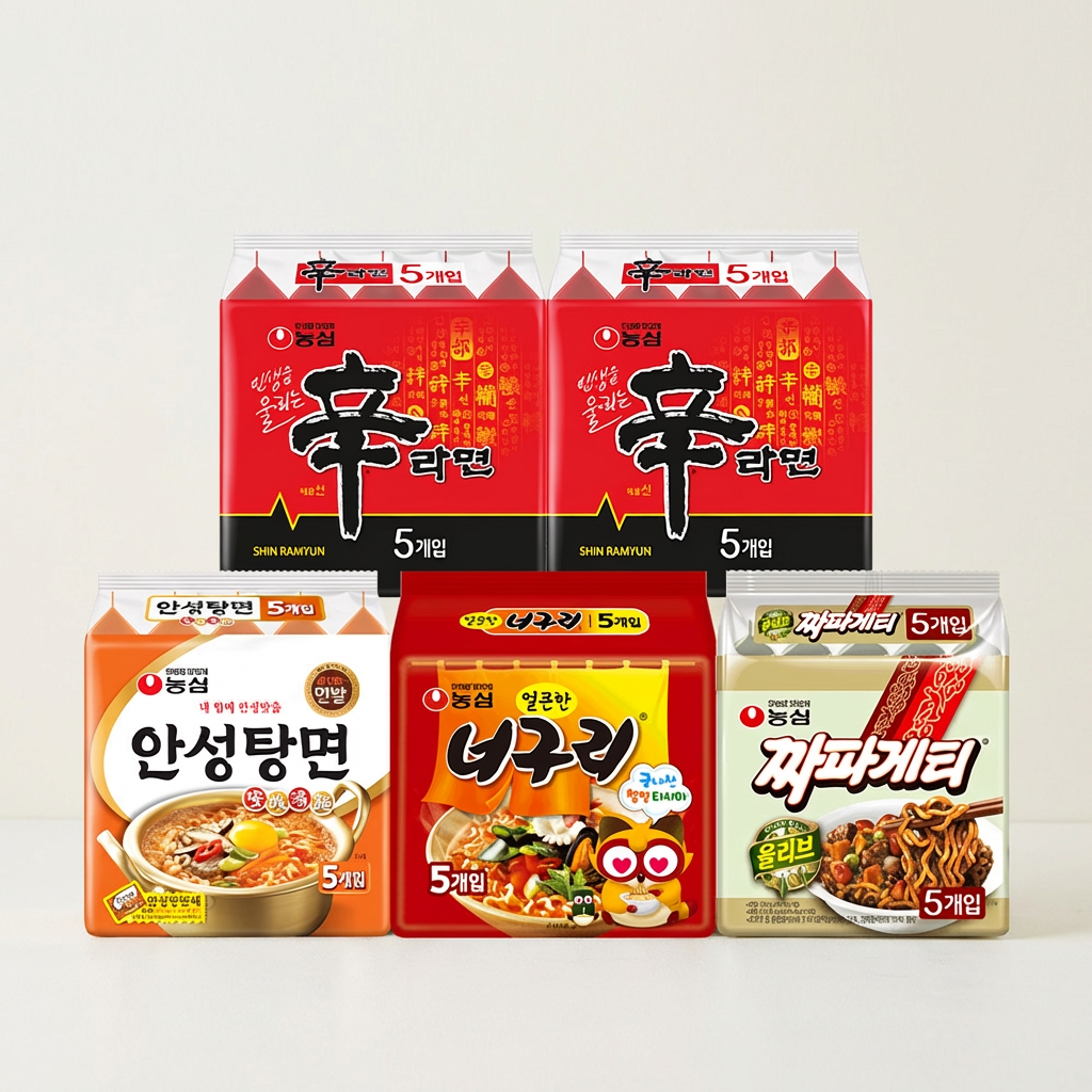 농심 신신안너짜, 신라면 10입 + 안성탕면 5입 + 너구리 5입 + 짜파게티 5입, 1박스