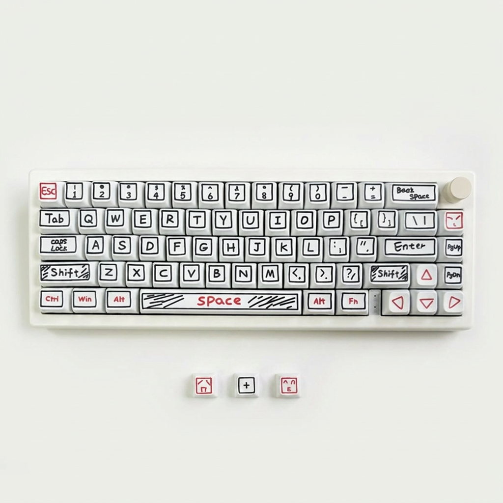낙서 손글씨 키캡 XDA PBT 125키 기계식 키보드 키캡, 단일 색상, 제조사축