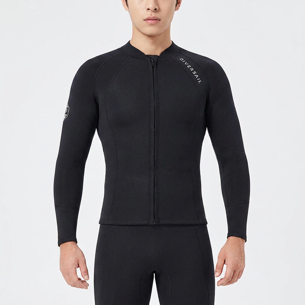 남성 서핑 슈트 상의 2MM, 블랙, L, 1개