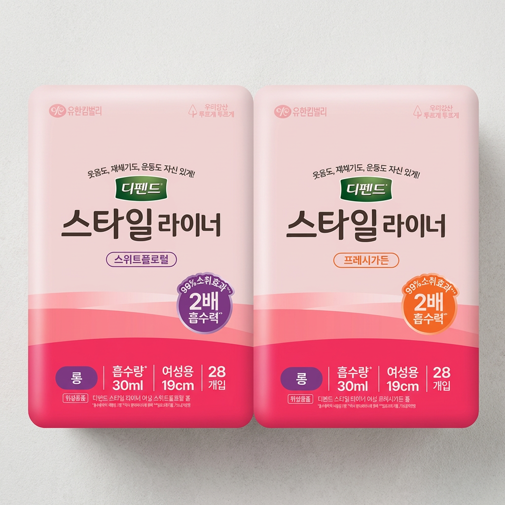 유한킴벌리 디펜드 스타일 라이너 롱 향, 프레시가든, 28개, 4팩