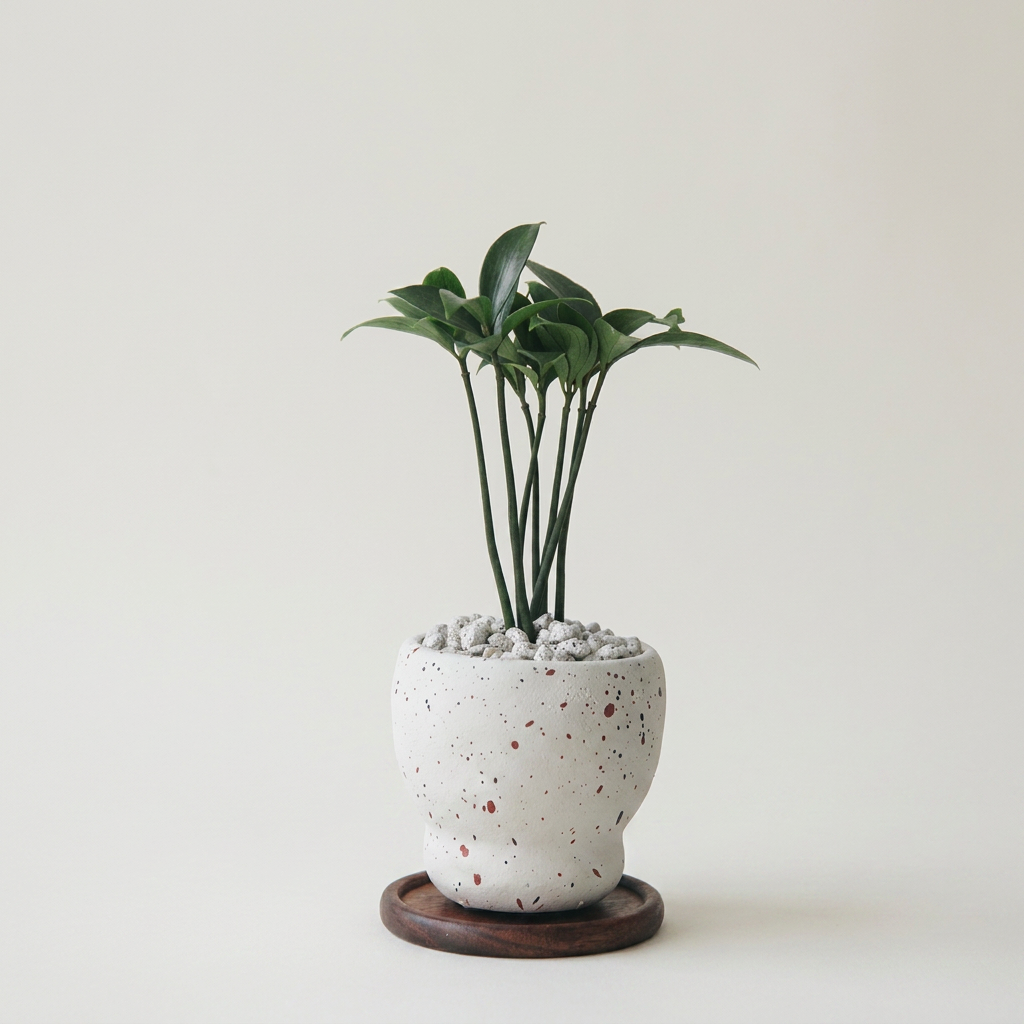 죽백 스플래쉬팟, 원목 받침 8.8cm, 화산석 그레이, 1개