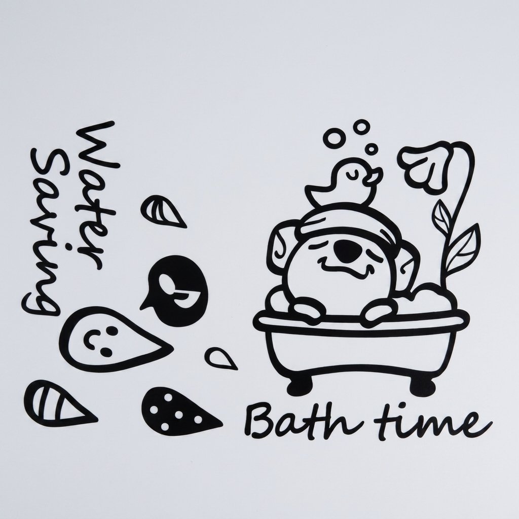 아이좋아 Water Saving Bath time 화장실 욕실용 포인트 데코스티커, 블랙, 2개