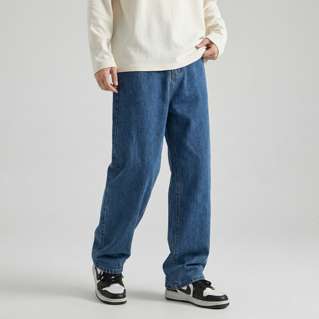 모던 와이드 남성 데님 팬츠 남성 바지 허리 밴딩 청바지, 블랙, 3XL
