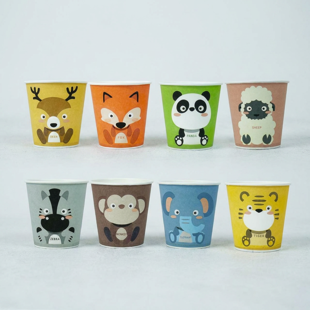 국내산 이쁜 종이컵 귀여운 동물 일회용, 184ml, 100개