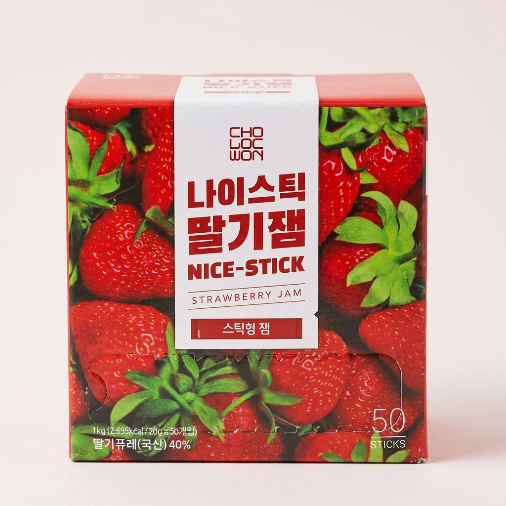 초록원 나이스틱 딸기잼, 일회용, 스틱형, 딸기맛, 20g, 50스틱