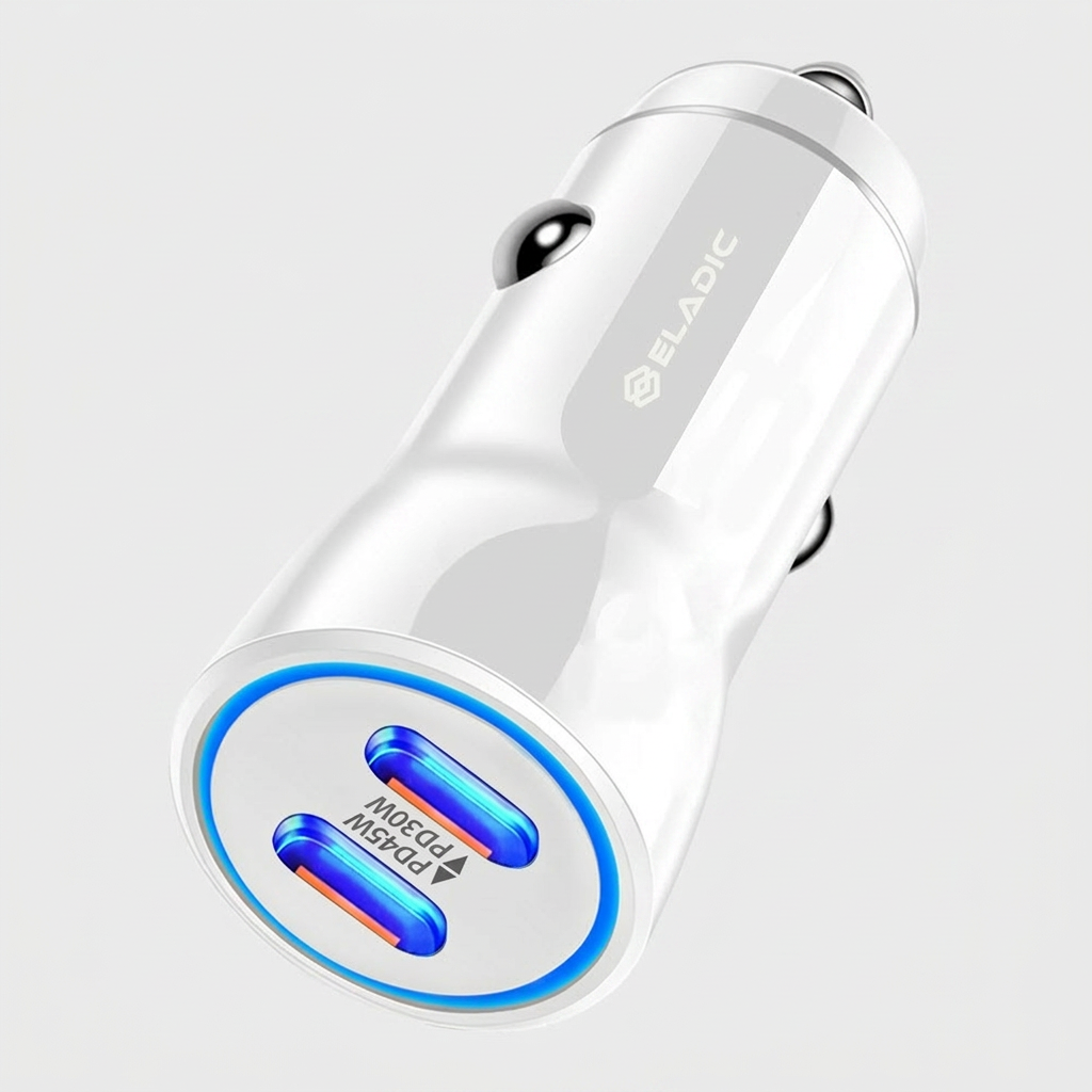 엘라딕 75W 퀵차지 PPS PD 3.0 듀얼 C타입 포트 차량용 초고속 충전기 시거잭, 화이트