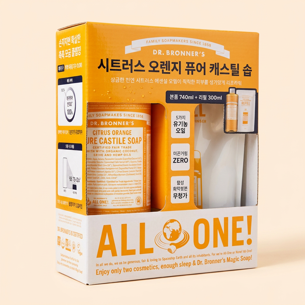 닥터브로너스 시트러스 오렌지 퓨어 캐스틸 솝 클렌저, 1040ml, 1세트