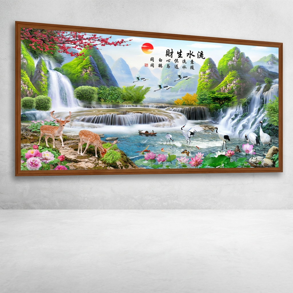 보석십자수 태양 매화 사슴 신년 산수 큐빅아트자수DIY, 120x50cm, 1세트