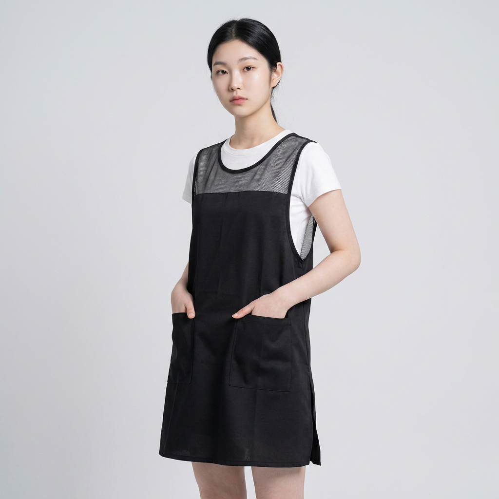 베이직 망사형 원피스 앞치마, 블랙, 1개