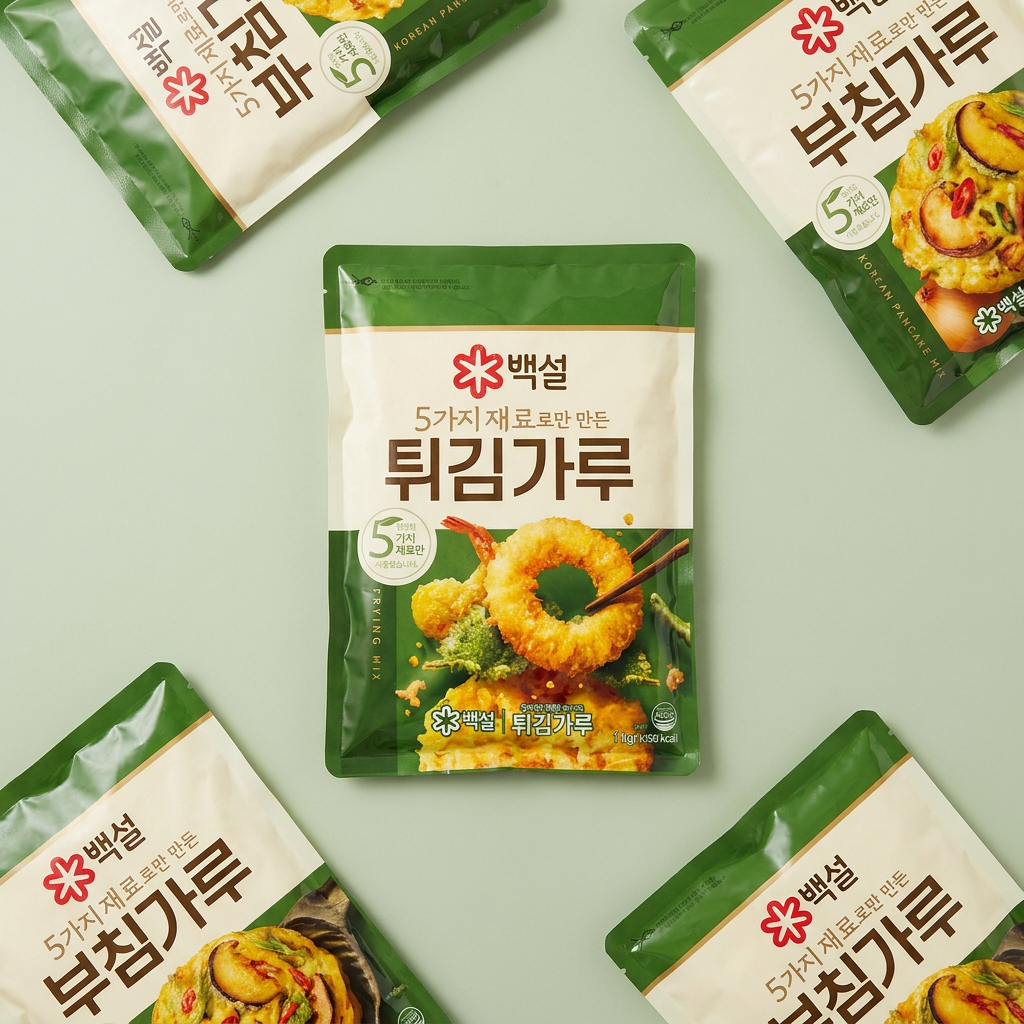 백설 5가지 재료로만 만든 부침가루, 1kg, 2개 + 5가지 재료로만 만든 튀김가루, 1kg, 2개, 1세트