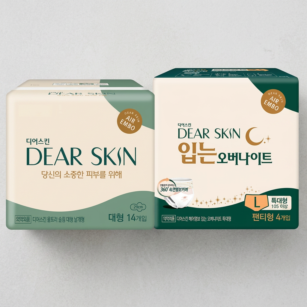 깨끗한나라 디어스킨 에어엠보 대형 14개입 + 입는오버나이트 뉴 특대형 4개입, 1세트